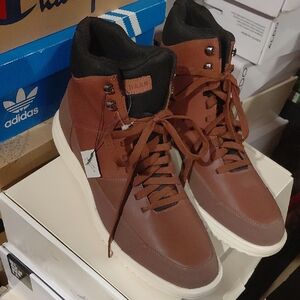 Cole Haan Brown and Black Leather High-Top Sneakers